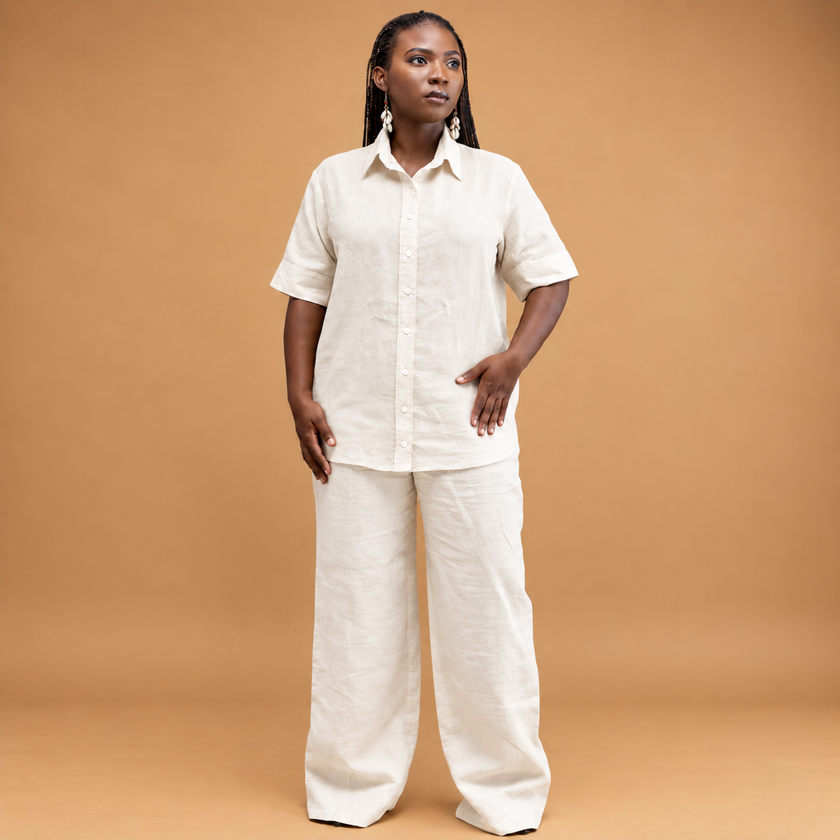 Linen short sleeve shirt with trouser