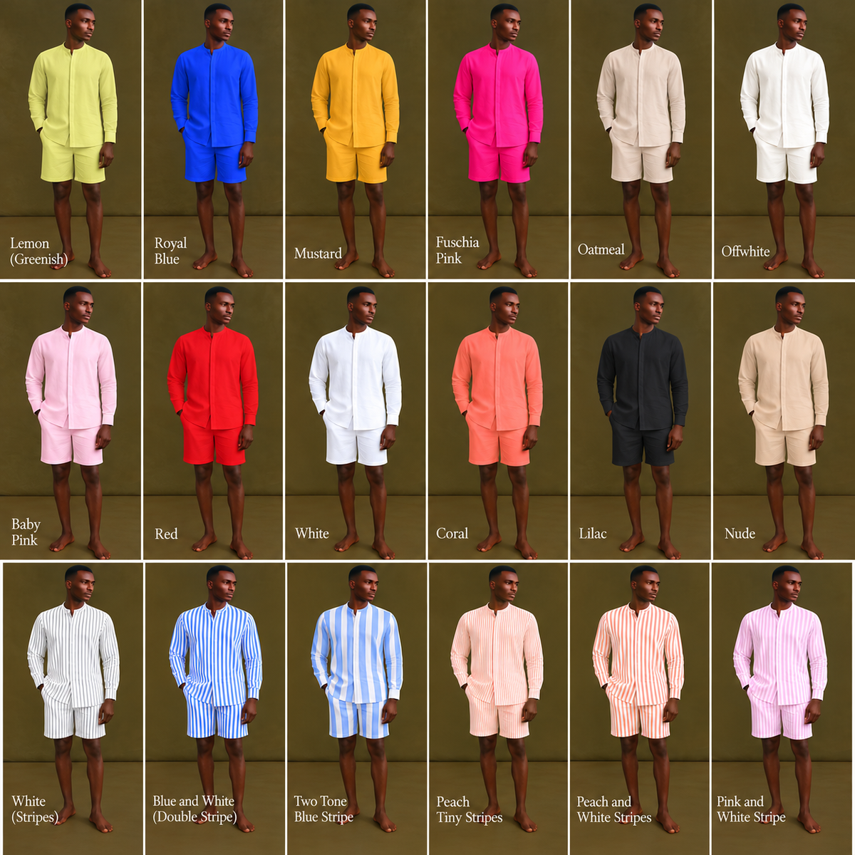 Men's Linen Long Sleeve Shorts Set