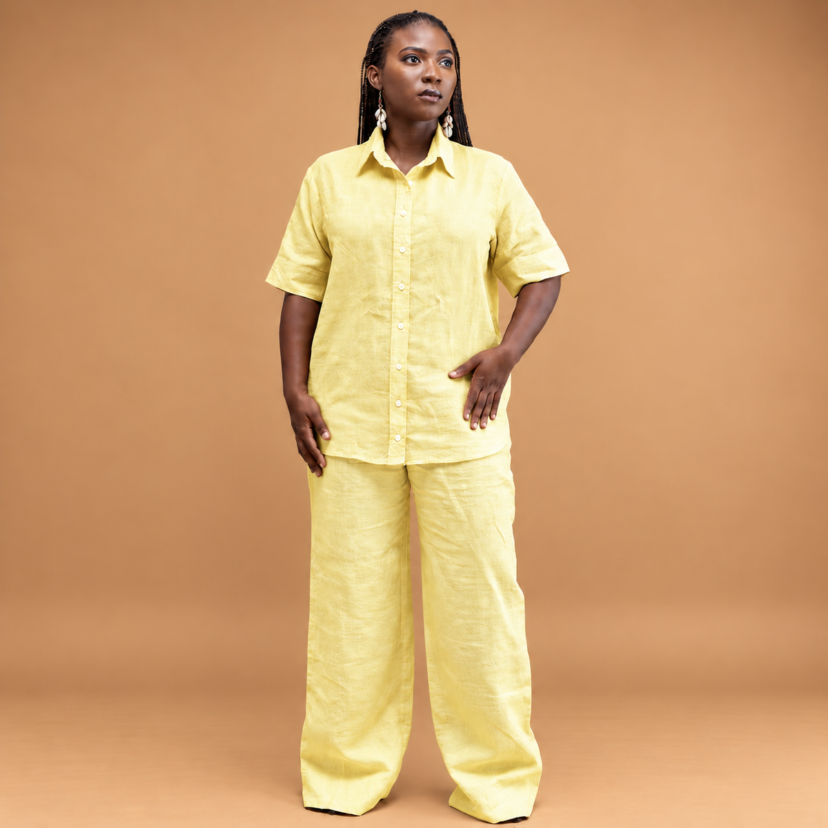Linen short sleeve shirt with trouser