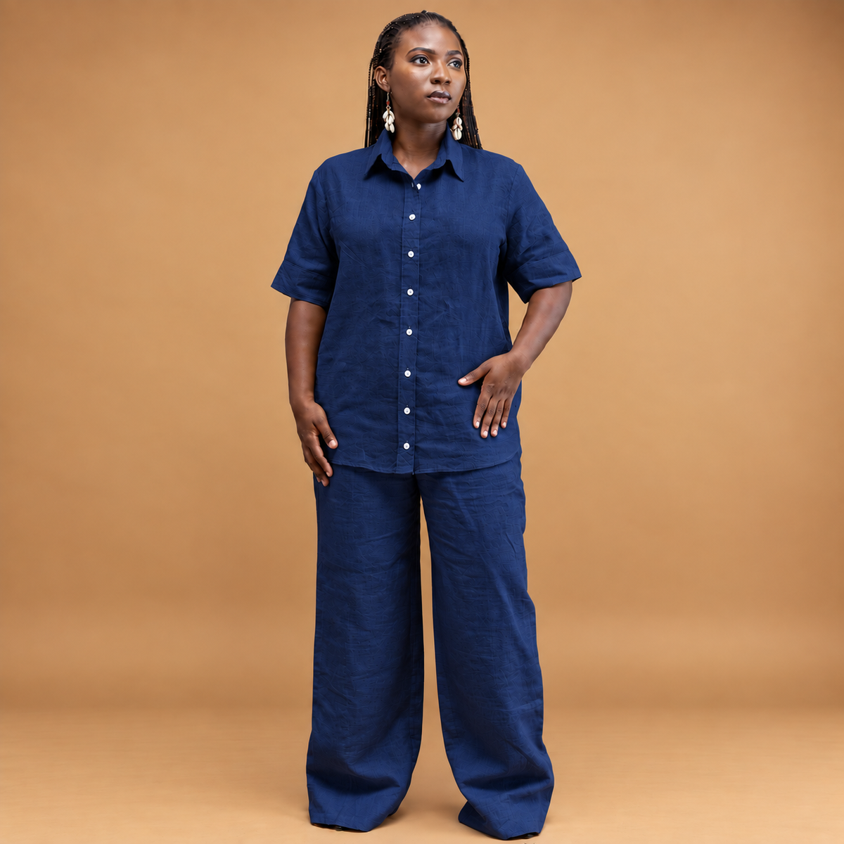 Linen short sleeve shirt with trouser